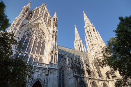 The Votive Church is a neo Gothic church located on the RingstraÃe in Vienna, Austria の写真素材