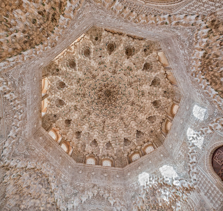 Decoration of the roof in the Hall of the Two Sisters in the Alhambra of Granada, Spainのeditorial素材