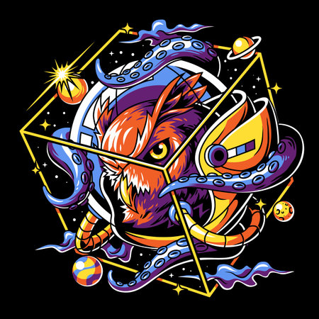 astronaut owl with octopus tentaclesのイラスト素材