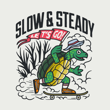 turtle with hat riding a skateboardのイラスト素材