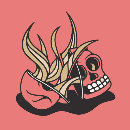 skull split in two with plantsのイラスト素材