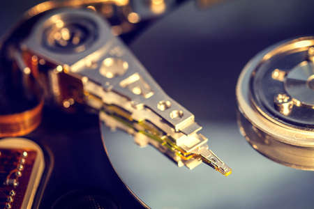 hard drive read head detail close upの写真素材