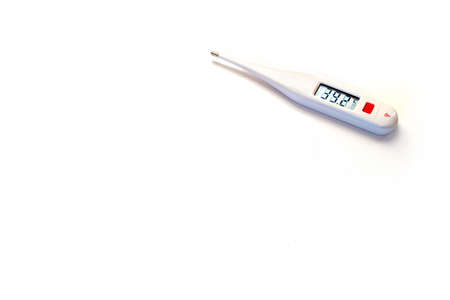digital thermometer showing fever values over white background