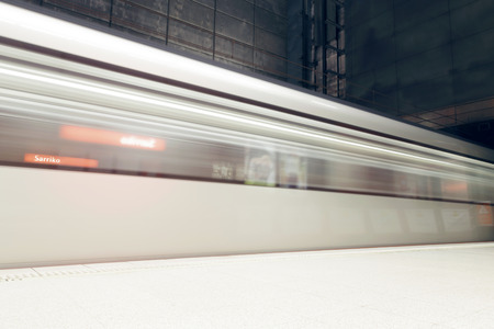 BILBAO, SPAIN - MARCH 09, 2017: Bilbao city subway station. Sarriko station. Bilbao metro is a modern design that is under construction, from 1988 to present. Long exposure shot.のeditorial素材