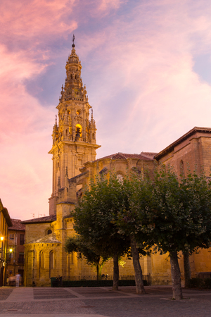 Catholic cathedral of Santo Domingo   Calzada, in  Rioja, Spain. On a beautiful sunset.の写真素材
