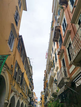 Corfu, greece. October, 04, 2019: walking between architecture in Corfuの写真素材