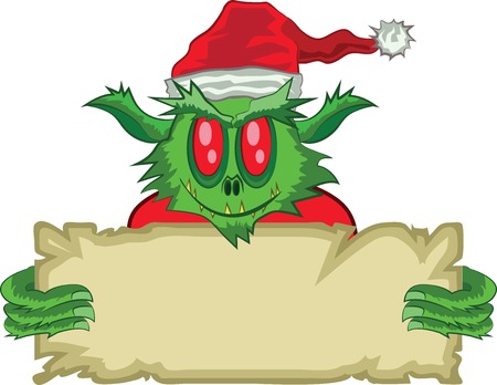 Green Ogre in Christmas with posterのイラスト素材