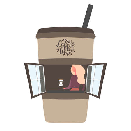 Coffee shop in the shape of a paper cup. Vector illustration.のイラスト素材
