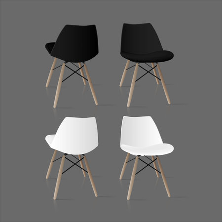 Black armchair in the loft style. Armchair front and rear view. Realistic vector chair isolated on gray background.のイラスト素材