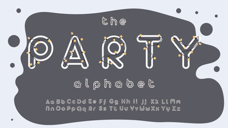 Party alphabet. White letters with black garlands. For commercial design, lettering and printing. Vector.のイラスト素材