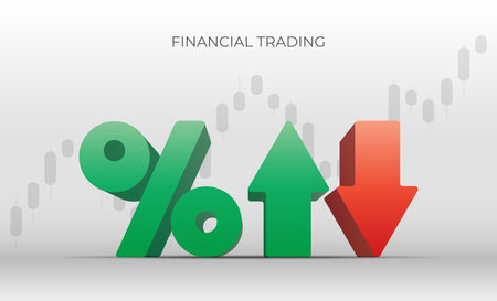 Financial trading banner. Percentage with up and down arrows isolated on white background. High quality 3D rendering. Vector illustration.のイラスト素材