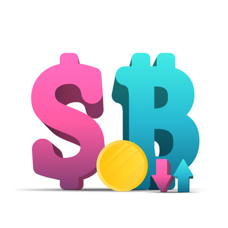 Dollar and bitcoin icon. 3d monetary currencies. Suitable for finance, trade and cryptocurrency. Vector.のイラスト素材