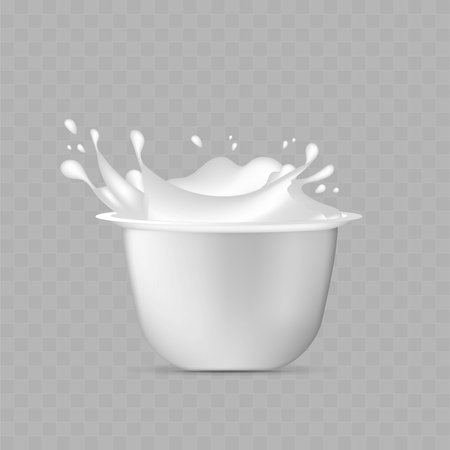 White plastic cup for yogurt. Spray of yogurt. Vector illustrationのイラスト素材
