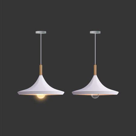 Ceiling white lamp. The lamp is isolated on a gray background. Vector illustration.のイラスト素材