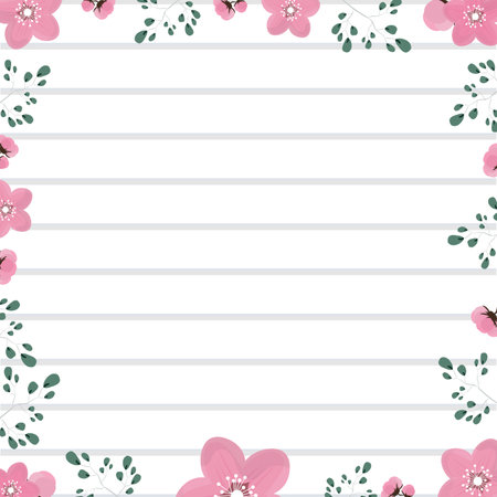 White square background with flowers and leaves. Place under the text. Blank for a card or wedding invitation. Vector.のイラスト素材