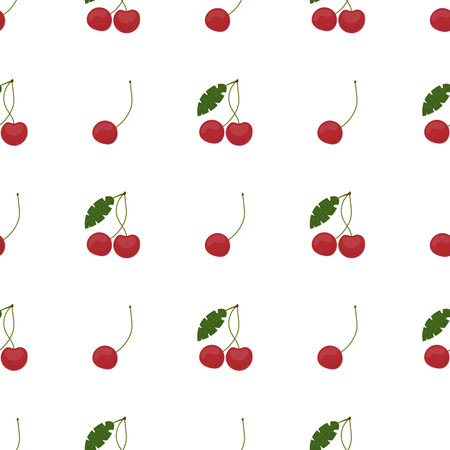 vector seamless pattern with cherry berries. Cherry background.のイラスト素材