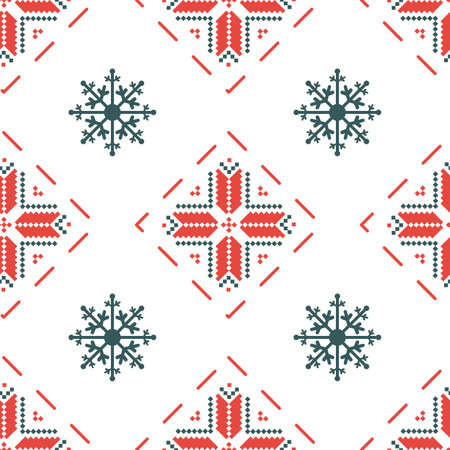 Seamless pattern with Belarusian traditional ornament in historical red and white colors. National slavic folk symbols from Belarus on repeating background for prints, textiles and fabric design.のイラスト素材