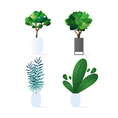 Set of small trees. Houseplant isolated on a white background. Vector illustrationのイラスト素材