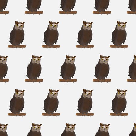 Seamless pattern with an owl. Suitable for backgrounds, postcards, and wrapping paper. Vector.のイラスト素材