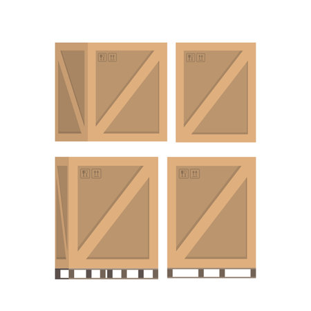 Wooden boxes isolated on a white background. Boxes for the transportation of goods. Vector illustration.のイラスト素材