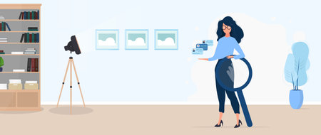 Girl in glasses. Recruitment Specialist. The concept of finding people to work, view vacancies and...