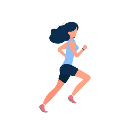 The girl is running. The girl in shorts and a t-shirt is jogging. Isolated. Vector.のイラスト素材