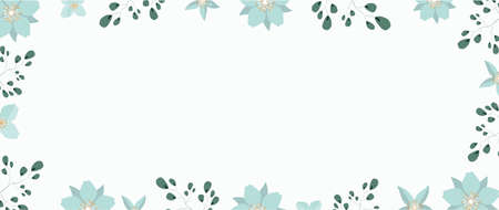 Wide banner with flowers and leaves. A poster with a place for the text. Vector.のイラスト素材