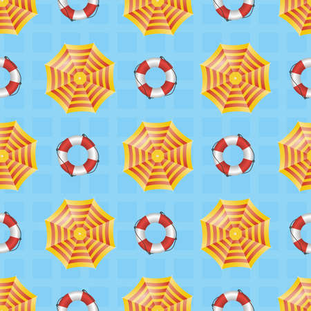 Seamless pattern with inflatable circles and sun umbrellas. Vector.