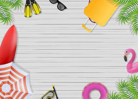 Summer background with an empty space in the center. Summer theme composition. Vector illustration.のイラスト素材