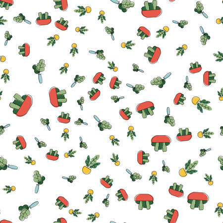 Seamless pattern with cute tropical house plants in bright geometric styleのイラスト素材