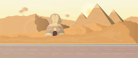 Panorama of the ancient Egyptian pyramids. Vector illustration.のイラスト素材