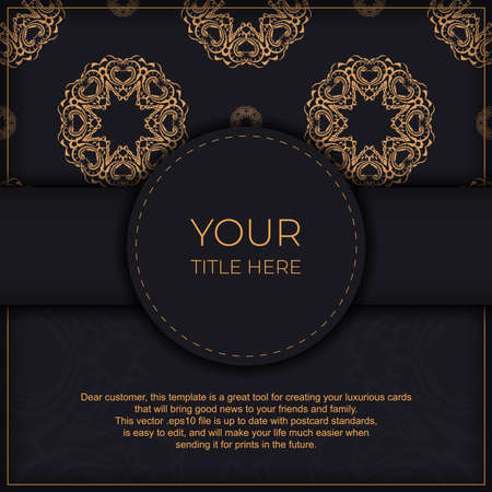 Black luxury invitation card design with vintage Indian ornament. Can be used as background and wallpaper. Elegant and classic vector elements ready for print and typography.のイラスト素材