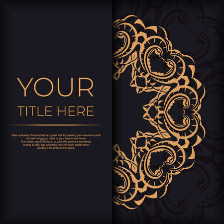 Black luxury postcard design with gold vintage ornament. Can be used as background and wallpaper. Elegant and classic vector elements ready for print and typography.のイラスト素材