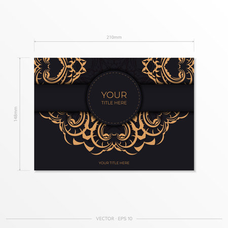 Black luxury invitation card design with gold vintage ornament. Can be used as background and wallpaper.のイラスト素材