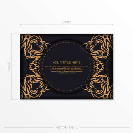 Black luxury invitation card design with vintage Indian ornament. Can be used as background and wallpaper.のイラスト素材