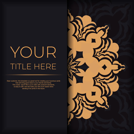 Ready-made postcard design with abstract vintage ornaments. Black-gold luxurious colors. Can be used as background and wallpaper. Elegant and classic vector elements are great for decoration.のイラスト素材