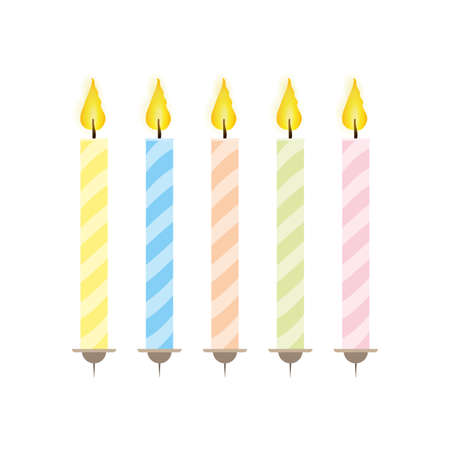 Set of festive candles in a flat style. Candles for cake isolated on white background. vector.のイラスト素材