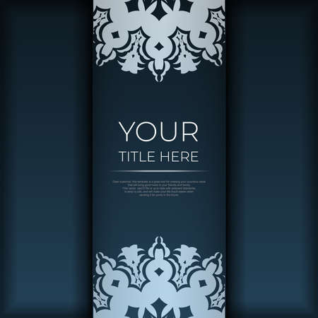 Dark blue invitation card template with white abstract ornament. Elegant and classic vector elements are great for decoration.のイラスト素材