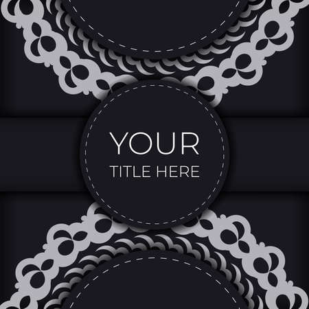 Dark black and white invitation card template with white Indian ornaments. Elegant and classic vector elements ready for print and typography.のイラスト素材