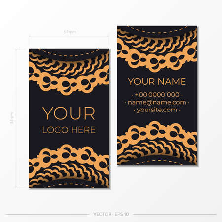 Template Black presentable Business cards with decorative ornaments business cards, oriental pattern, illustration.のイラスト素材