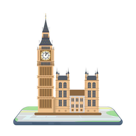 Map in the smartphone. Big Ben on the map. Vector.のイラスト素材