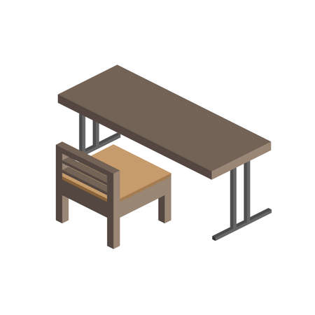 Desk with chairs in isometric style. School desk. Isolated. Vector.のイラスト素材