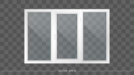 White metal-plastic window with transparent glasses. Modern window in a realistic style. Vector.のイラスト素材
