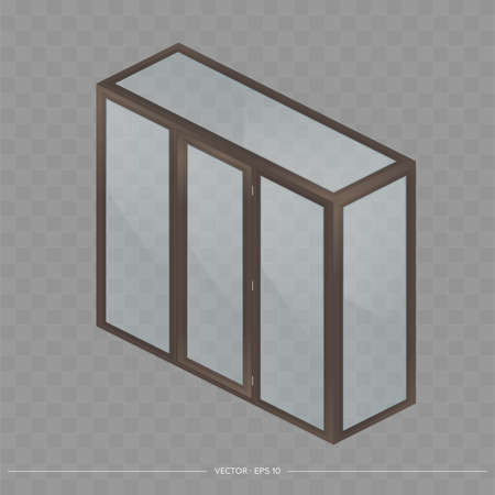 Brown metal-plastic balcony in isometry. French balcony vector project. Realistic styleのイラスト素材