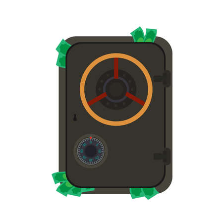 Safe for money. Dollars stick out of the safe. Flat style. Isolated. Vetkor.のイラスト素材