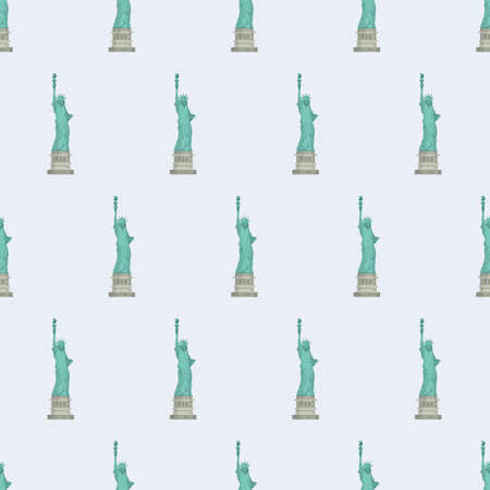 Seamless pattern with statue of liberty. Endless background. Good for postcards, prints, wrapping paper and backgrounds. Vector.のイラスト素材