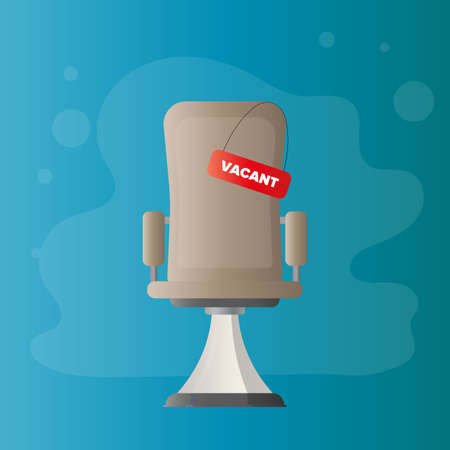 Vacant place. Vintage navy blue armchair. Vacant sign. Employee search and open vacancy concept. Vector.のイラスト素材