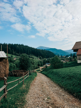 Mountain road through the hill range landscapeの写真素材