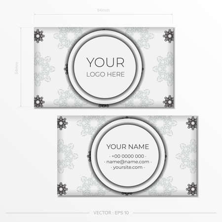 White luxury business cards template with decorative ornaments business cards, oriental pattern, illustration.のイラスト素材