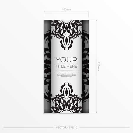 Luxurious white rectangular postcard template with vintage indian ornaments. Elegant and classic vector elements ready for print and typography.のイラスト素材